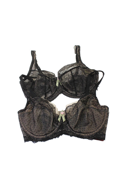 Fayre Form Womens Lace Underwired Balconette Bras Set Black Size 32E