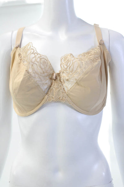 Panache Womens Sheer Embroidered Panel Detail Rose Accent Bra Beige Size 38F