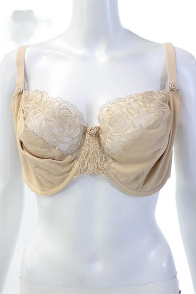Panache Womens Sheer Embroidered Panel Rose Accent Underwire Bra Beige Size 40E