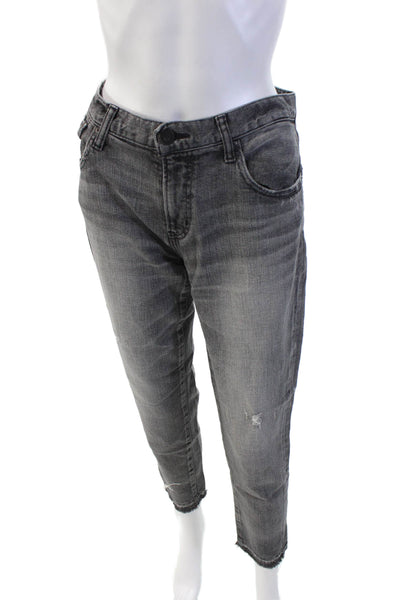 Moussy Womens Cotton Distressed Hem Straight Leg Slim Fit Jeans Gray Size 29