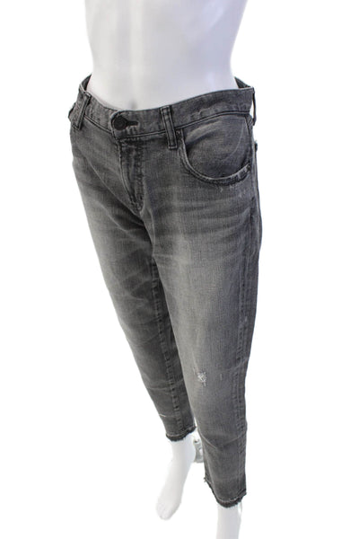 Moussy Womens Cotton Distressed Hem Straight Leg Slim Fit Jeans Gray Size 29
