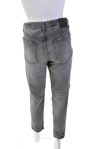 Moussy Womens Cotton Distressed Hem Straight Leg Slim Fit Jeans Gray Size 29
