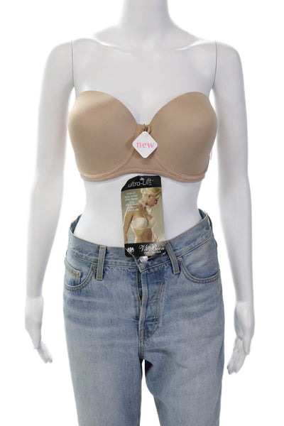 Va Bien Womens Bow Accent Molded Cup Strapless Bra Solid Beige Size 34F
