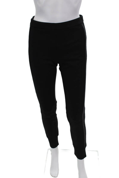Vince Womens Elastic Waist Faux Leather Trim Jogger Leggings Black Size M