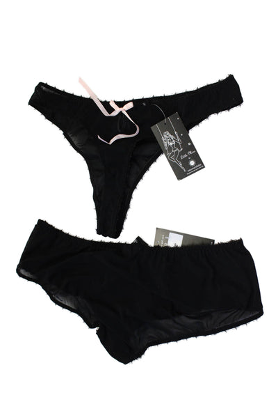 Litle Miss By Miss Mandalay Womens Bow Detail Cheeky Underwear Set Black Size L