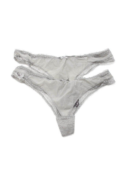 Princesse Tam Tam Womens Lace Trim Bow Detail Thong Underwear Set Gray Size T2
