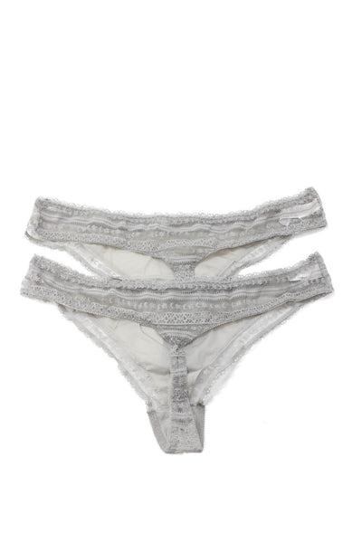 Princesse Tam Tam Womens Lace Trim Bow Detail Thong Underwear Set Gray Size T2