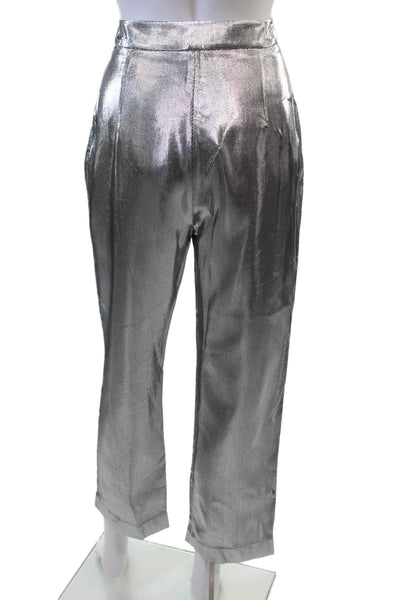 Isa Arfen Womens High Rise Straight Leg Pants Silver Moon Metallic Size 12