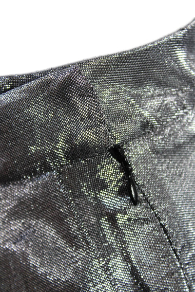 Isa Arfen Womens High Rise Straight Leg Pants Silver Moon Metallic Size 12