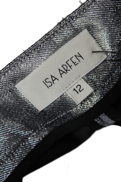 Isa Arfen Womens High Rise Straight Leg Pants Silver Moon Metallic Size 12