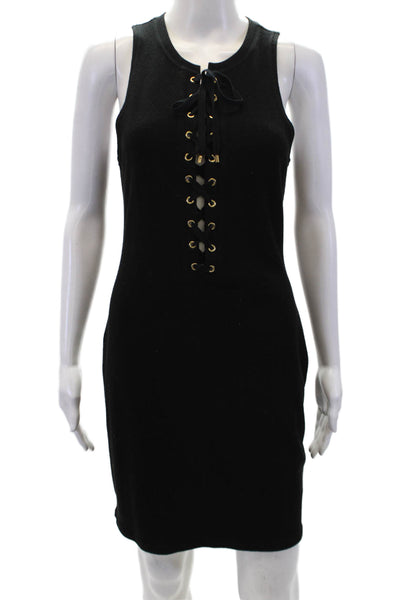Derek Lam 1OC Womens Lace Up Front Sleeveless Body Con Dress Black Size Medium