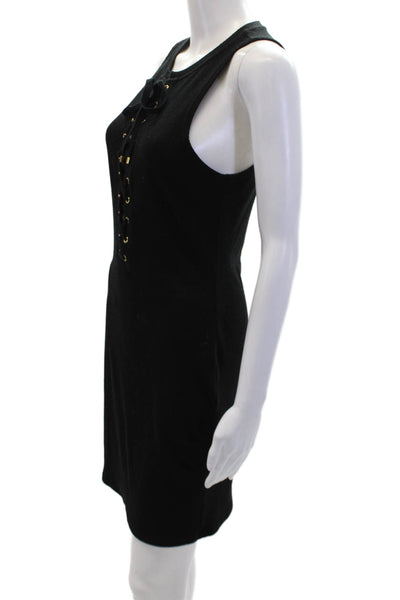 Derek Lam 1OC Womens Lace Up Front Sleeveless Body Con Dress Black Size Medium
