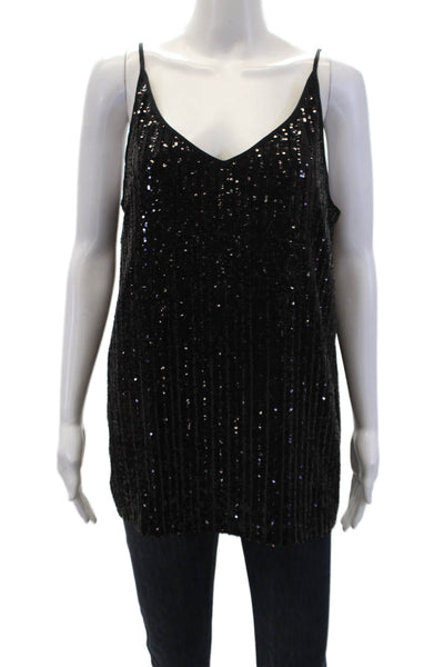 1 State Womesn Sequined Sleeveless Pullover V Neck Tank Top Black Size Large