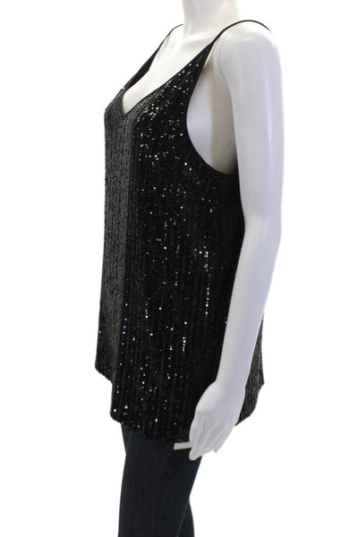 1 State Womesn Sequined Sleeveless Pullover V Neck Tank Top Black Size Large