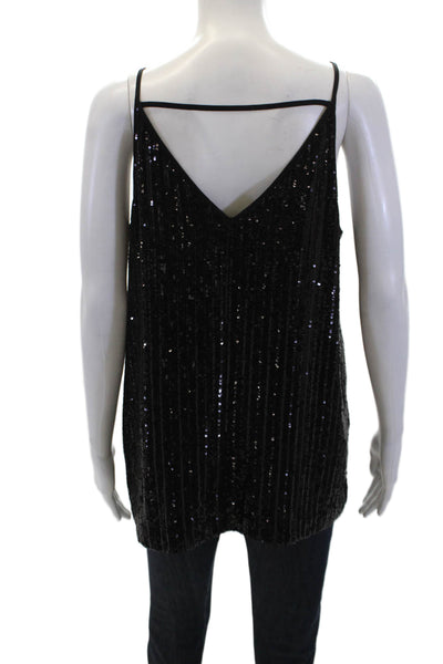 1 State Womesn Sequined Sleeveless Pullover V Neck Tank Top Black Size Large