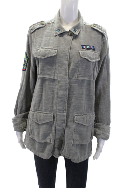 Sundry Womens Long Sleeves Button Down Jacket Mineral Gray Cotton Size 3