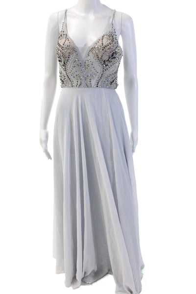 Aqua Womens Textured Spaghetti Strap Rhinestone Lined Dress Gray Size 04
