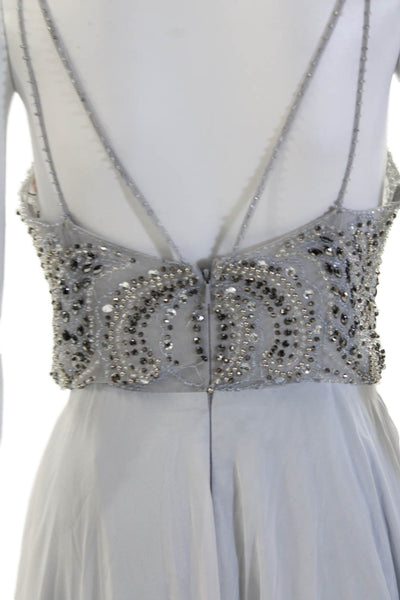 Aqua Womens Textured Spaghetti Strap Rhinestone Lined Dress Gray Size 04