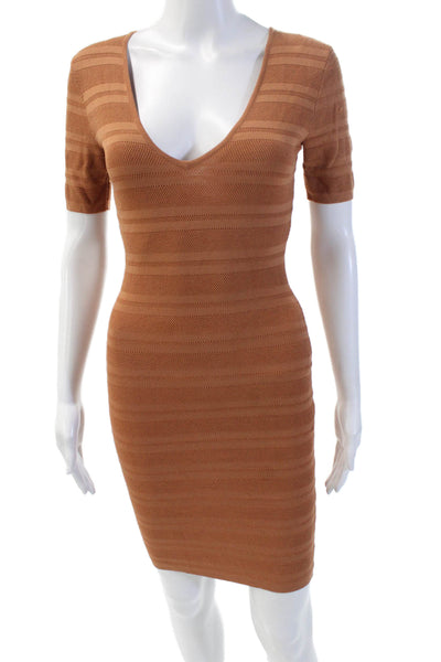 Torn by Ronny Kobo Womens Short Sleeve V-neck Lined Fit Dress Orange Size 02