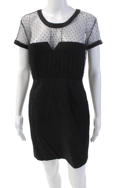 The Kooples Womens Textured Round Neck Short Sleeve Zip Polka Dot Dress Black Si