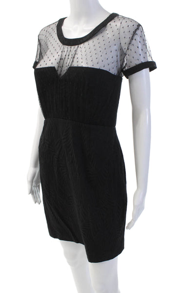 The Kooples Womens Textured Round Neck Short Sleeve Zip Polka Dot Dress Black Si