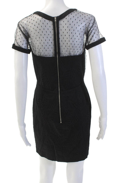 The Kooples Womens Textured Round Neck Short Sleeve Zip Polka Dot Dress Black Si