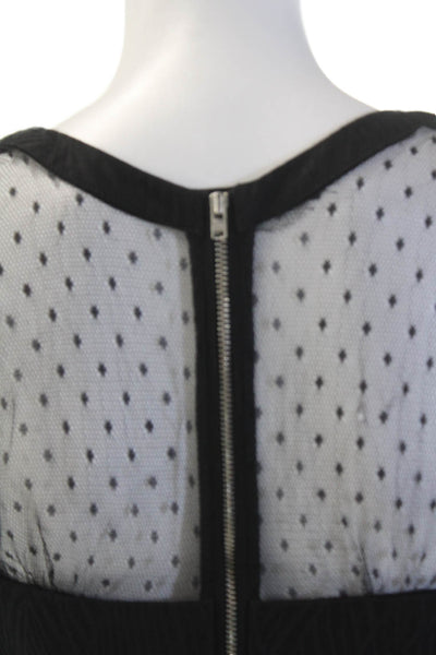 The Kooples Womens Textured Round Neck Short Sleeve Zip Polka Dot Dress Black Si