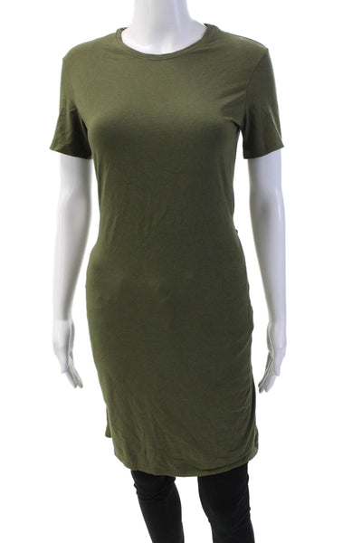 Theory Womens Cotton Round Neck Short Sleeve Tie Front Top Green Size S