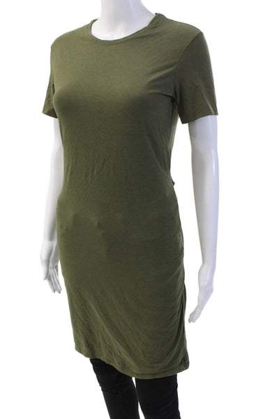 Theory Womens Cotton Round Neck Short Sleeve Tie Front Top Green Size S