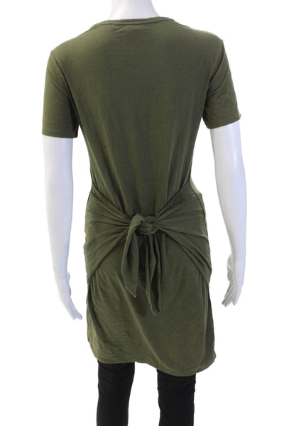 Theory Womens Cotton Round Neck Short Sleeve Tie Front Top Green Size S