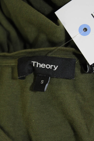 Theory Womens Cotton Round Neck Short Sleeve Tie Front Top Green Size S