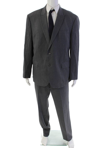 Egara Men's Long Sleves Collared Two Piece Slim Pants Suit Gray Size 48
