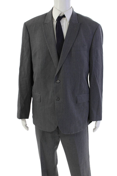 Egara Men's Long Sleves Collared Two Piece Slim Pants Suit Gray Size 48
