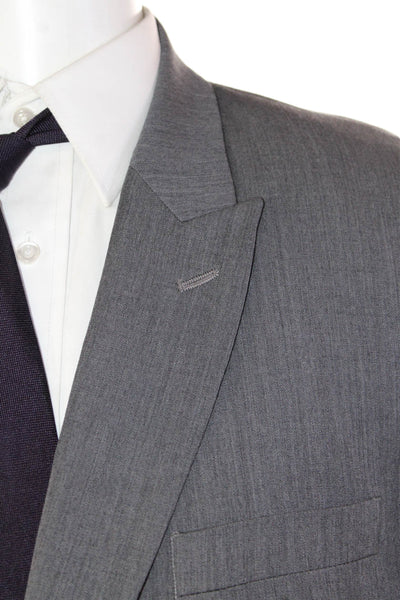 Egara Men's Long Sleves Collared Two Piece Slim Pants Suit Gray Size 48