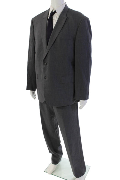Egara Men's Long Sleves Collared Two Piece Slim Pants Suit Gray Size 48