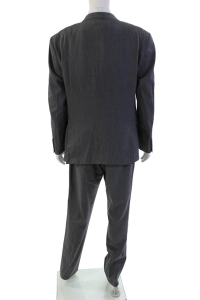 Egara Men's Long Sleves Collared Two Piece Slim Pants Suit Gray Size 48
