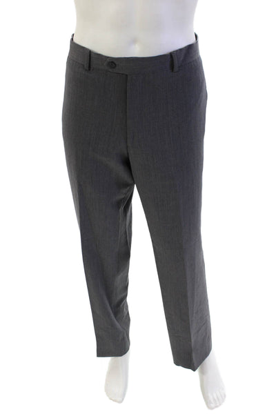 Egara Men's Long Sleves Collared Two Piece Slim Pants Suit Gray Size 48