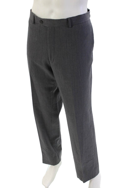 Egara Men's Long Sleves Collared Two Piece Slim Pants Suit Gray Size 48