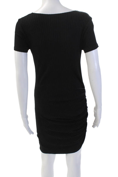 LNA Womens Striped Short Sleeves Ruched Body Con Dress Black Size Small