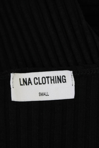 LNA Womens Striped Short Sleeves Ruched Body Con Dress Black Size Small