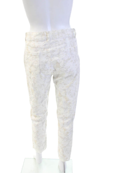Charlie Womens Floral Print High Rise Slim Leg Jeans White Beige Cotton Size 4