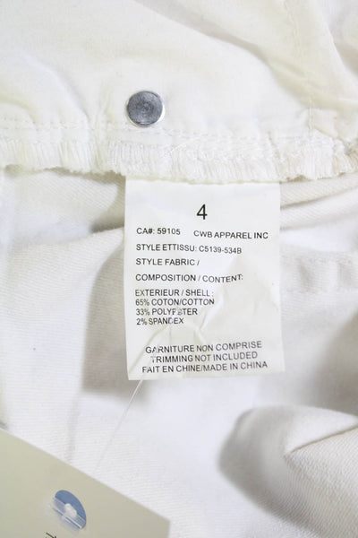 Charlie Womens Floral Print High Rise Slim Leg Jeans White Beige Cotton Size 4