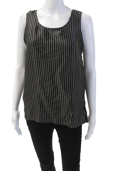 Clu Womens Silk Striped Sleeveless Pullover Tank Top Black Beige Size Small