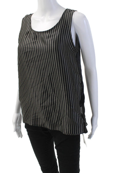Clu Womens Silk Striped Sleeveless Pullover Tank Top Black Beige Size Small