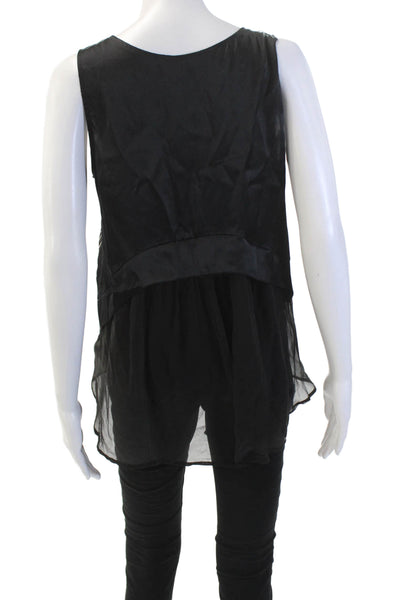 Clu Womens Silk Striped Sleeveless Pullover Tank Top Black Beige Size Small