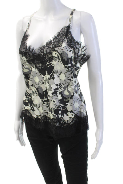 Gold Hawk Womens Silk Floral Print Lace Trim Tank Top Black Grey Size Small