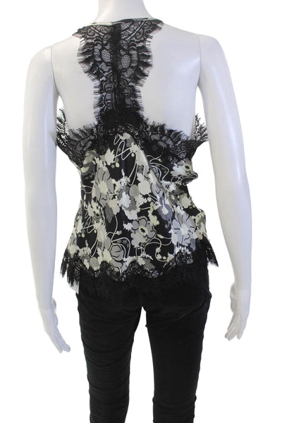 Gold Hawk Womens Silk Floral Print Lace Trim Tank Top Black Grey Size Small