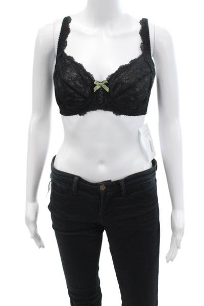 Fayreform Womens Lace Sheer Bow Accent Full Coverage Bra Black Size 32F