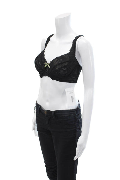 Fayreform Womens Lace Sheer Bow Accent Full Coverage Bra Black Size 32F