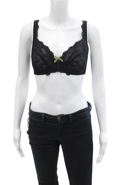 Fayreform Womens Lace Sheer Bow Accent Full Coverage Bra Black Size 32E
